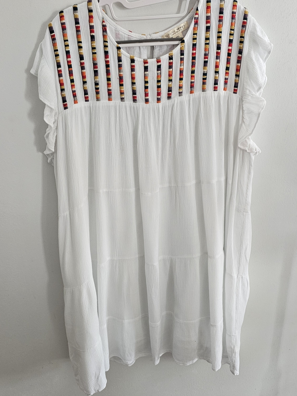 Studio West White Rayon Midi Dress with Multicolor Embroidered Yoke Size XXL